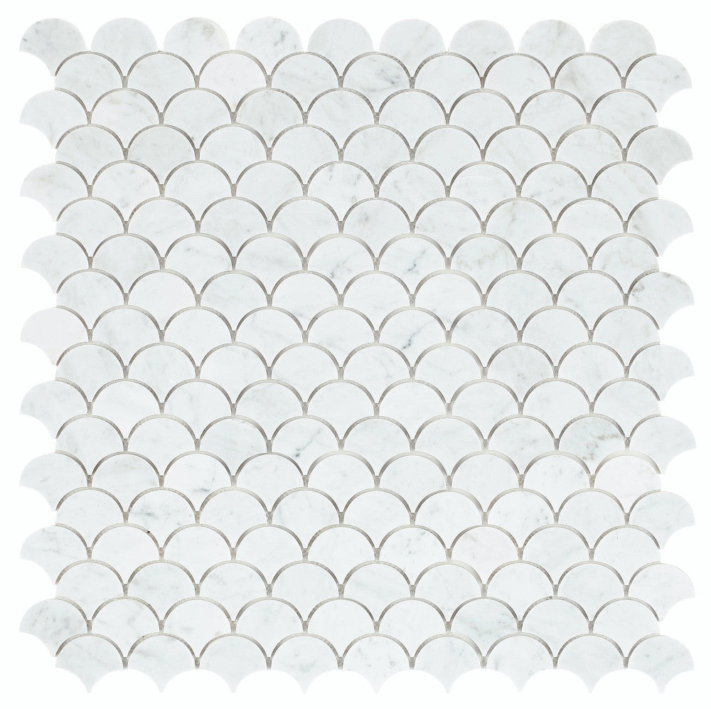 NB545 Fish Scale Carrara Polished Marble Mosaic 9 sheets together