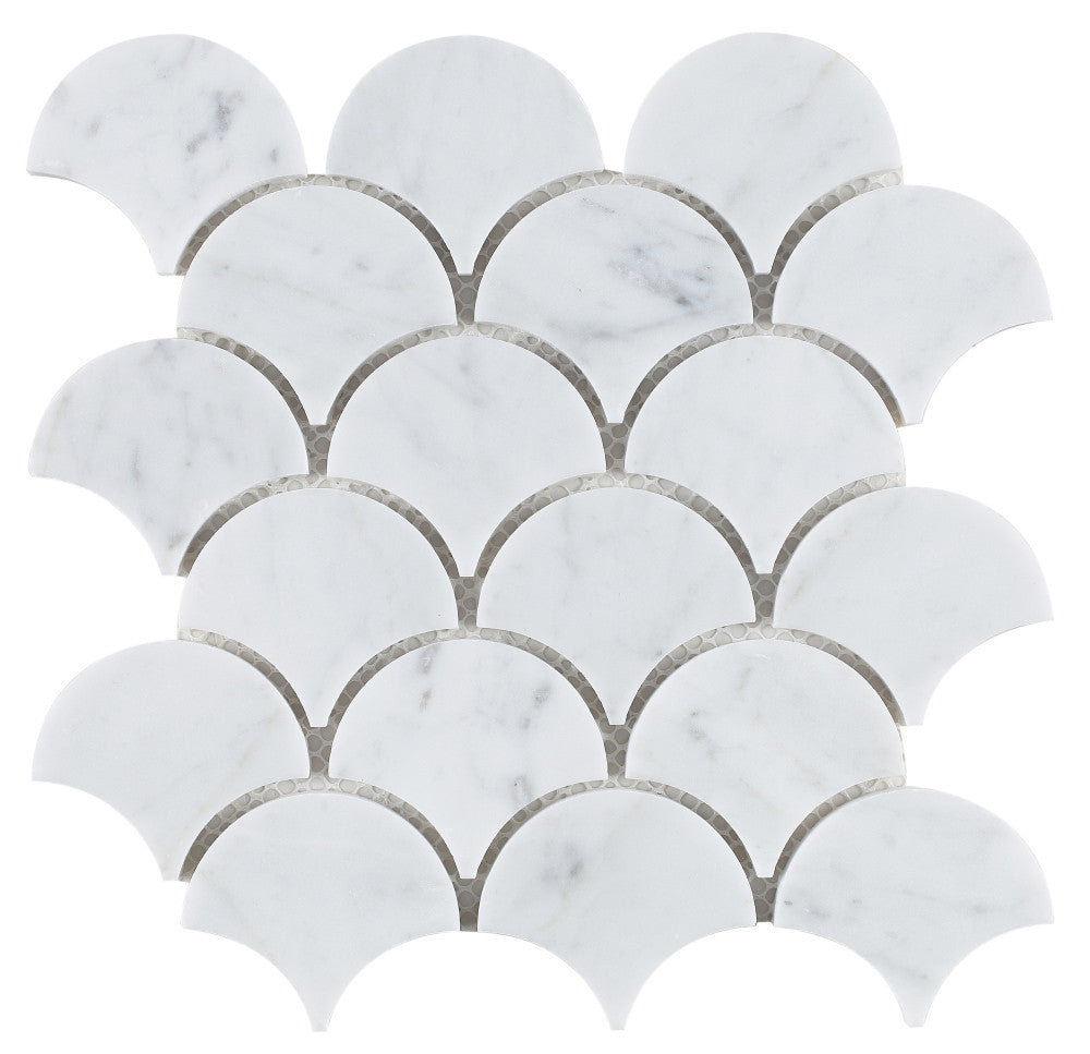 NB545 Fish Scale Carrara Polished Marble Mosaic