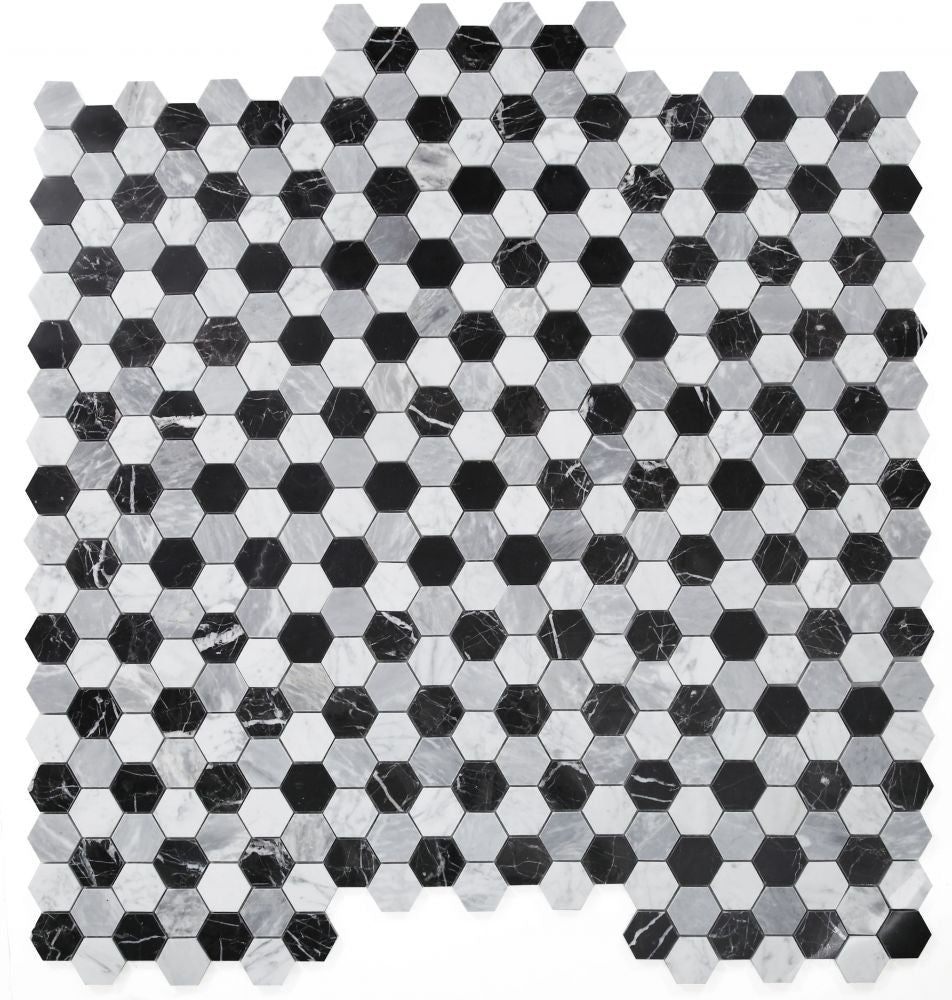 NB629 Moonlight 2 x 2 Polished Hexagon Marble Mosaic 9 sheets together