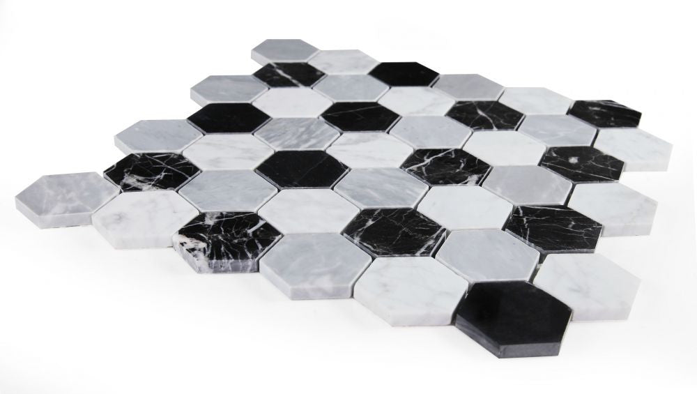 NB629 Moonlight 2 x 2 Polished Hexagon Marble Mosaic Angle View