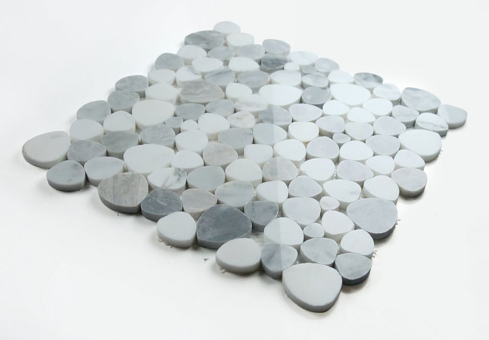NB678 Sliced Pebble Dusk Marble Mosaic Tile Angle View