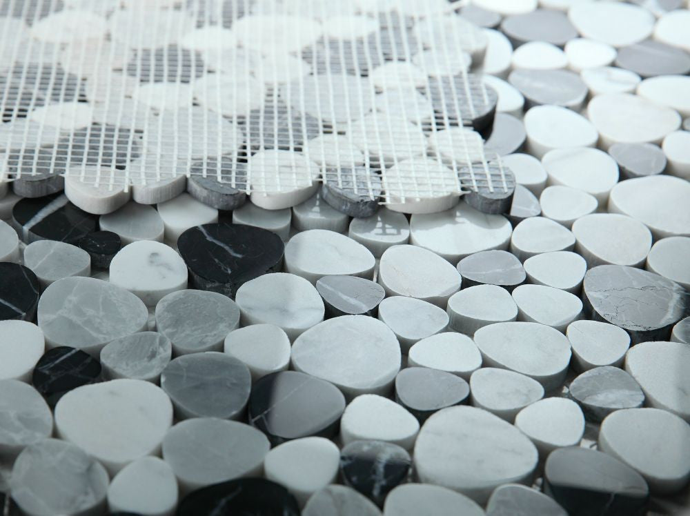 NB684  Sliced Pebble Moonlight Marble Mosaic Tile Angle view