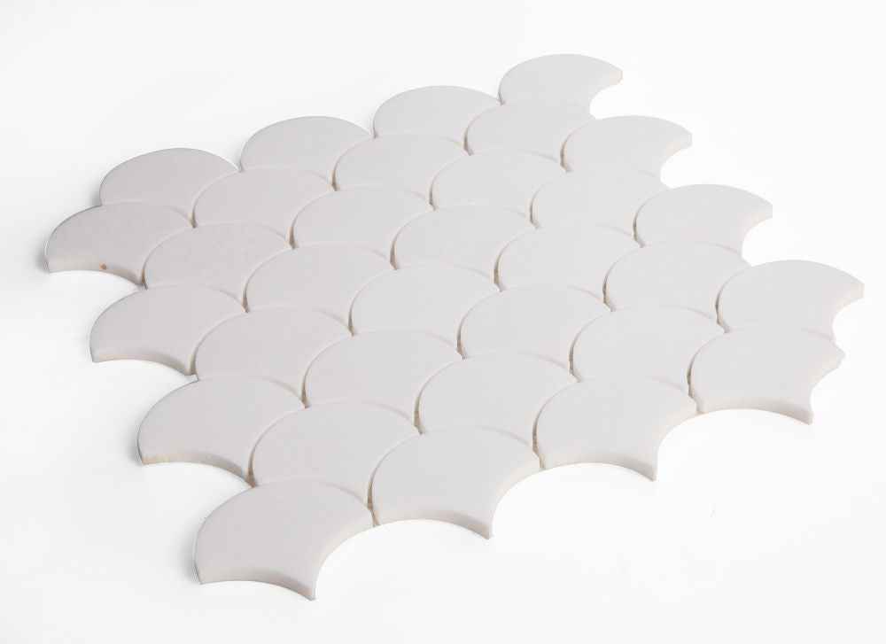 NB686 Fish Scale thassos White Marble Mosaic Angle View