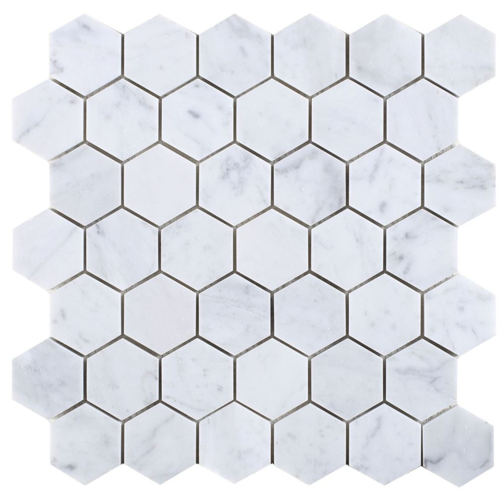 NB728 Carrara Honed 2 x 2 Hexagon Marble Mosaic at BELK Tile