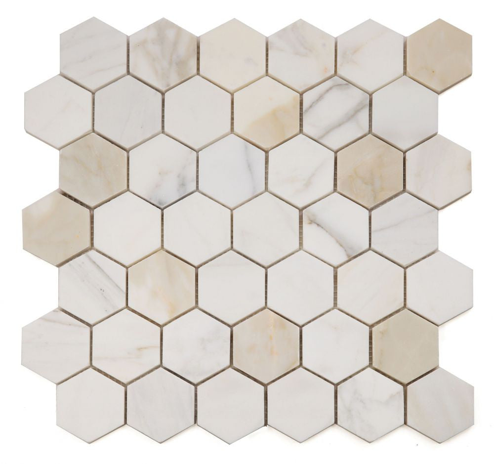 NB829 Calacatta Gold Honed 2 x 2 hexagon Marble Mosaic at BELK Tile
