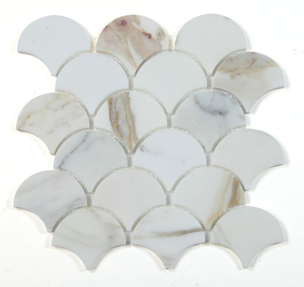 NB848 Fish Scale Calacatta Gold Polished Marble Mosaic