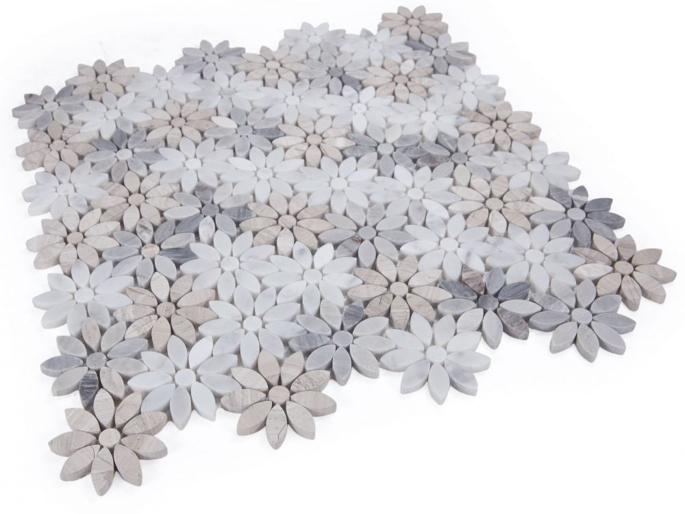 NB939 Wild Flower Sky Marble Mosaic Tile Angle View