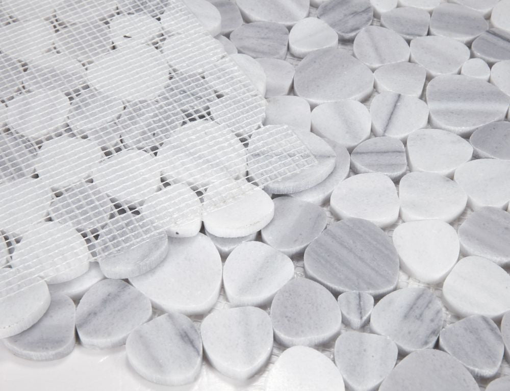 NB973 Sliced Pebble Marmala White Marble Mosaic Tile Angle View