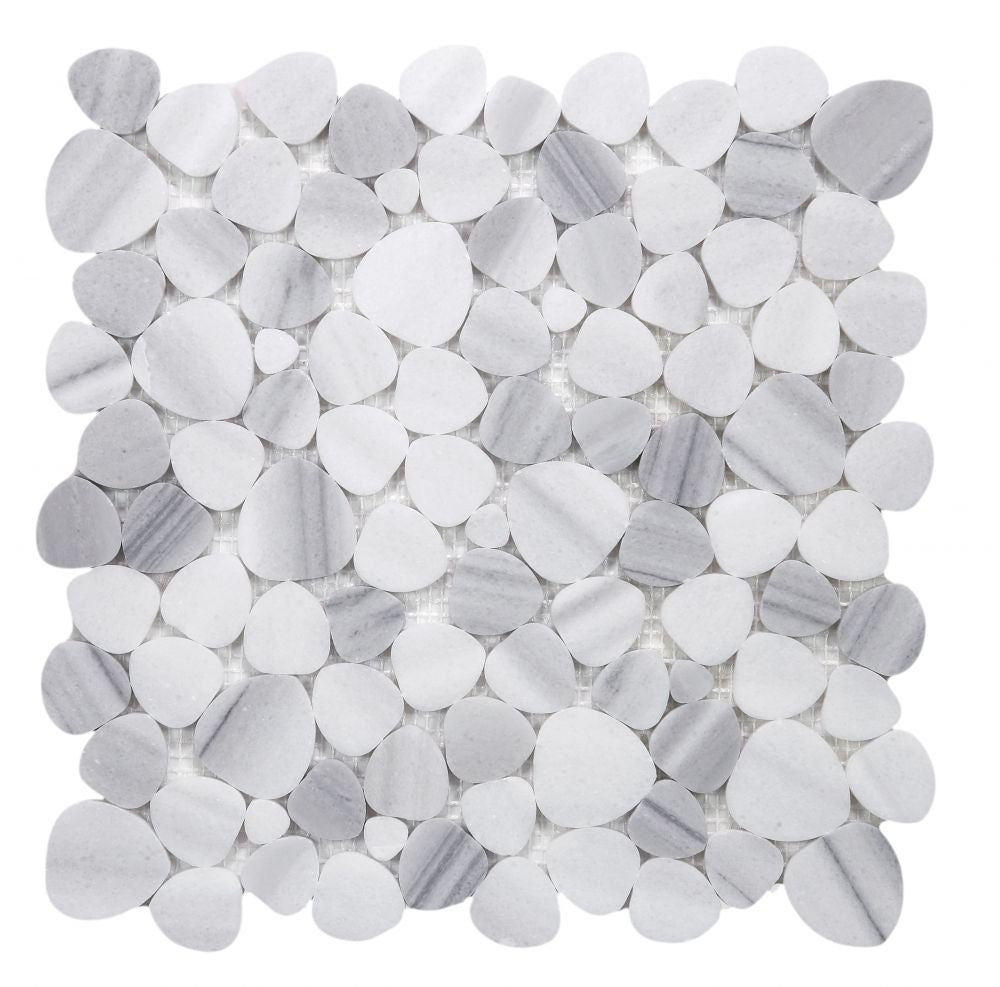 NB973 Sliced Pebble Marmala White Marble Mosaic Tile