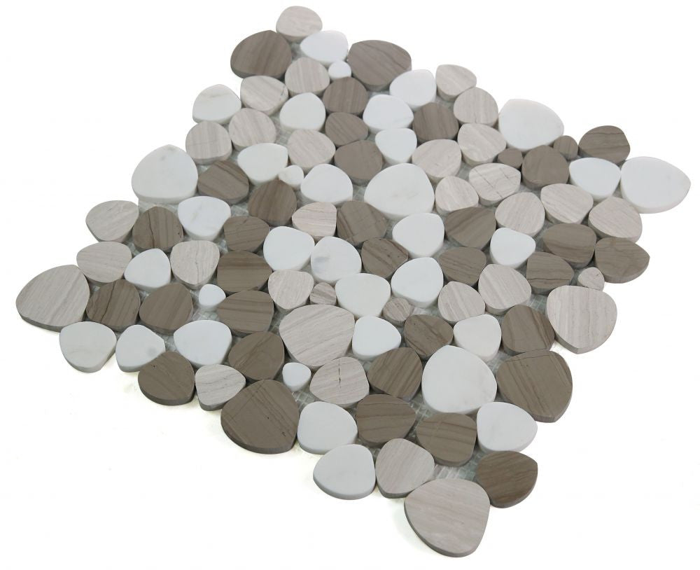NB988 Sliced Pebble Smoke Marble Mosaic Tile Angle View