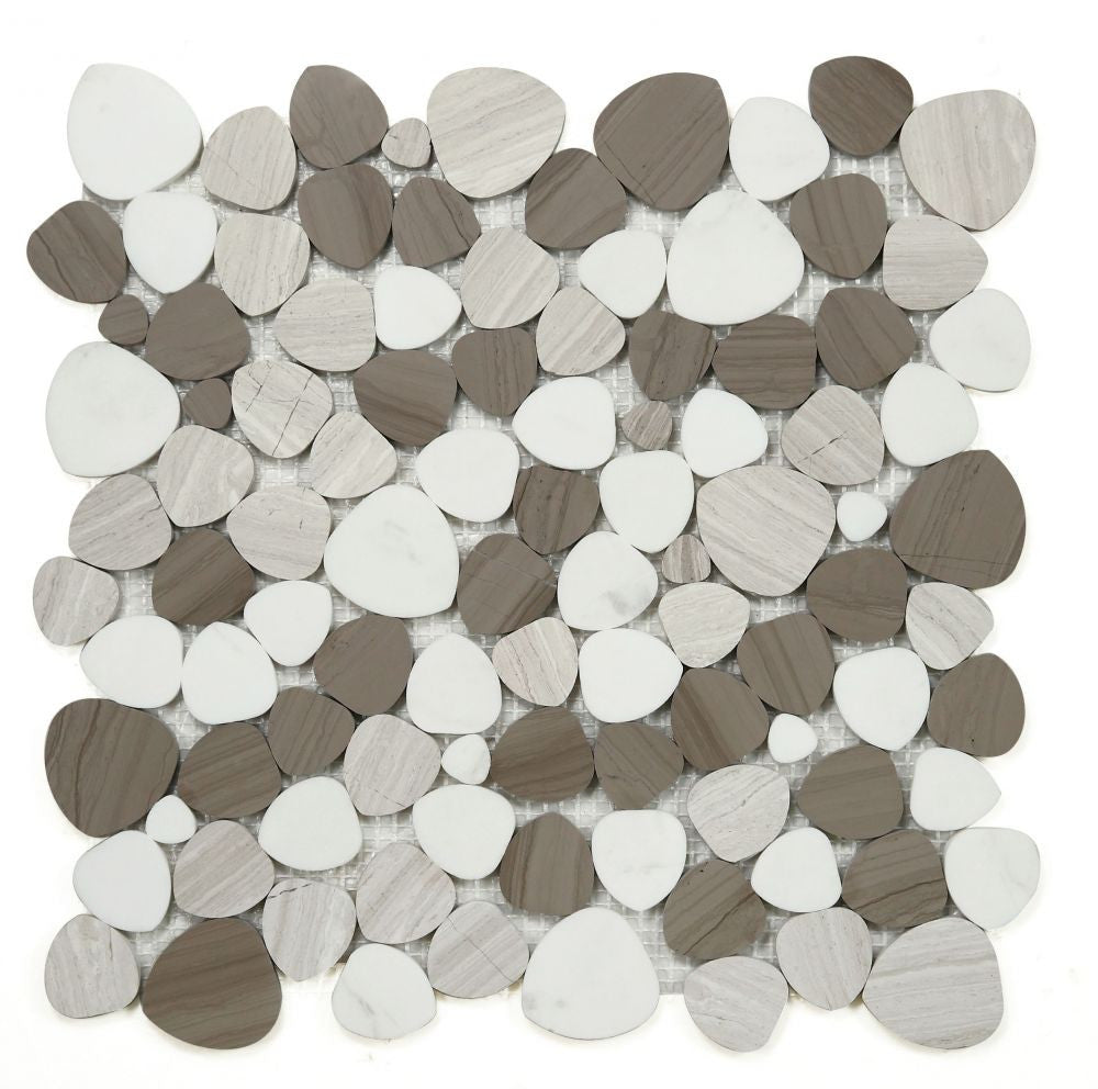 NB988 Sliced Pebble Smoke Marble Mosaic Tile
