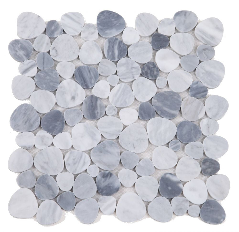 NBO1002 Sliced Pebble Mixed Grey Marble Mosaic Tile