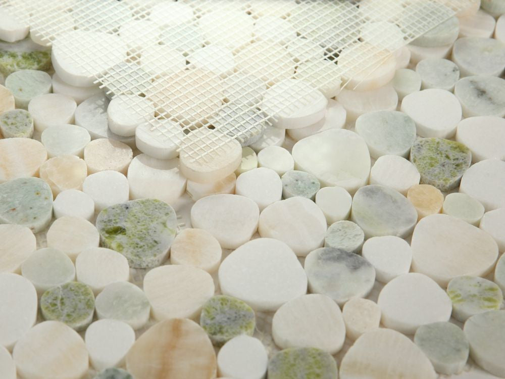 NBO1010 Sliced Pebble Onyx Marble Mosaic Tile Angle View