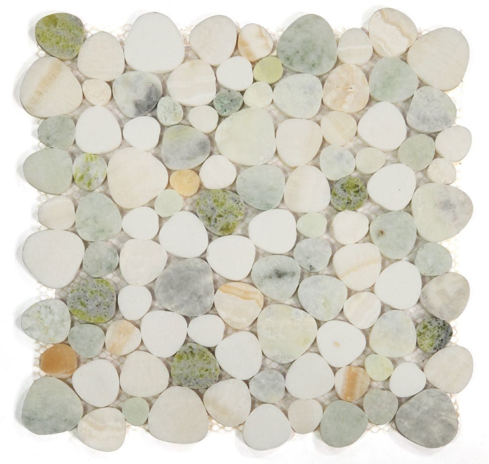 NBO1010 Sliced Pebble Onyx Marble Mosaic Tile