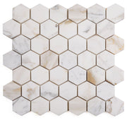 NBO1047 Calacatta Gold Polished 2 x 2 Hexagon Marble Mosaic