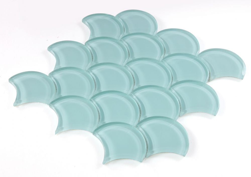 NBO1057 Fish Scale Mint Glass Mosaic Tile Angle View