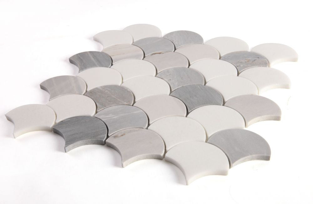 NBO1073 Fish Scale Marble Blue Mosaic Tile Angle View