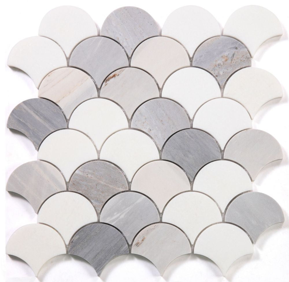 NBO1073 Fish Scale Marble Blue Mosaic Tile