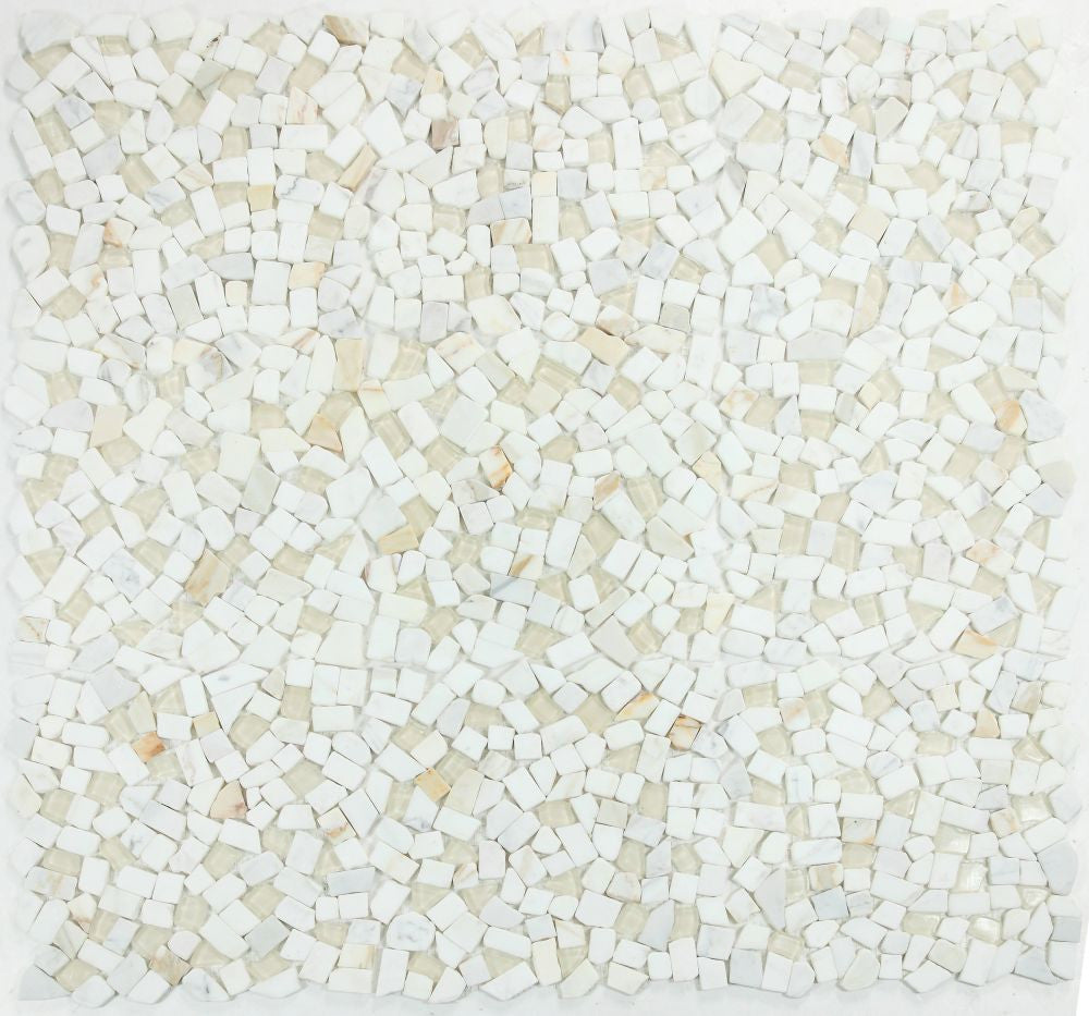 NBO1089 Broken Pebble Calacatta Gold Glass and Stone Mosaic Tile 9 sheets together