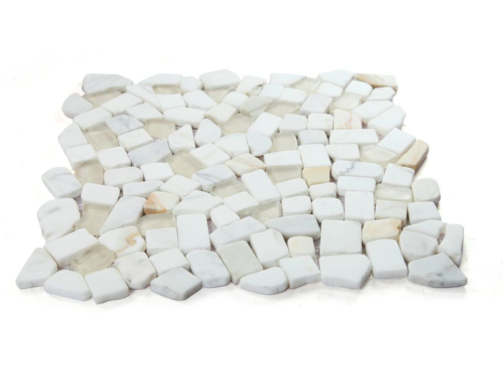 NBO1089 Broken Pebble Calacatta Gold Glass and Stone Mosaic Tile Angle View
