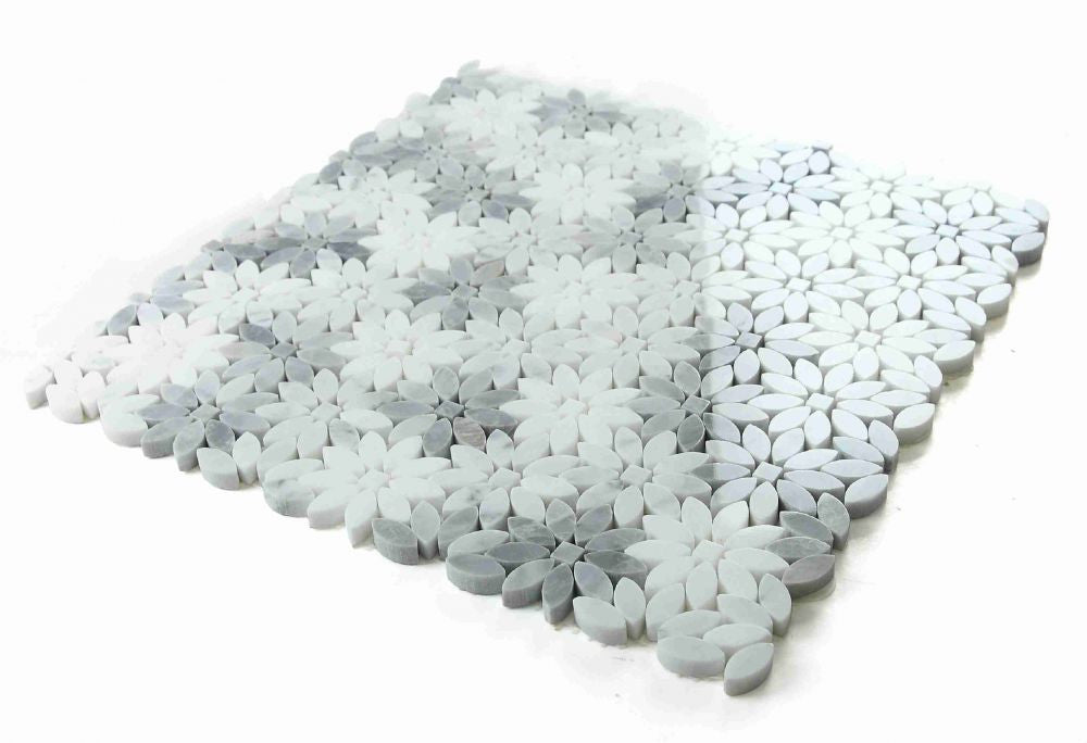 NBO1123 Wild Flower Grey Marble Mosaic Tile Angle View