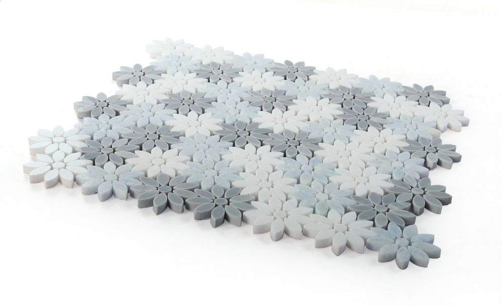 NBO1128 Wild Flower Crystal Ocean Marble Mosaic Tile Angle View
