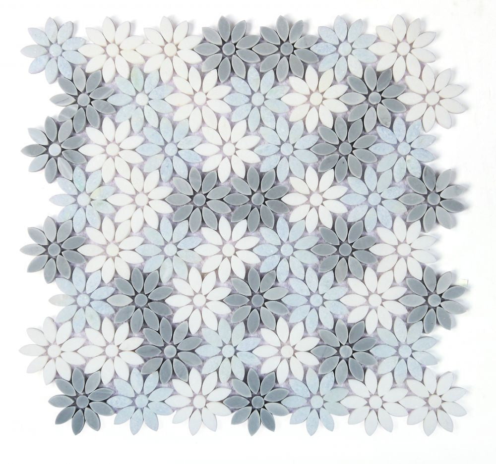 NBO1128 Wild Flower Crystal Ocean Marble Mosaic Tile