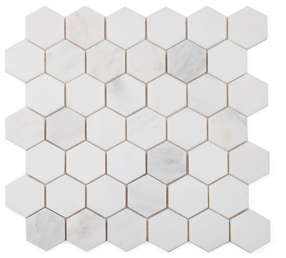 NBO1129 White Polished 2 x 2 Hexagon Marble Mosaic