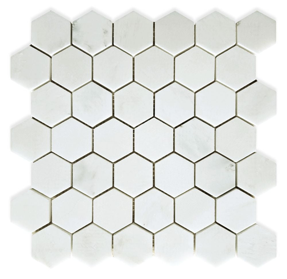 NBO1130 Asian White Honed 2 x 2 Hexagon Marble Mosaic