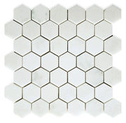 NBO1130 Asian White Honed 2 x 2 Hexagon Marble Mosaic