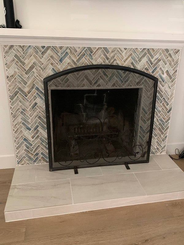 MIR Mosaics Nantucket Surfside Herringbone NNC-06BL Fireplace install