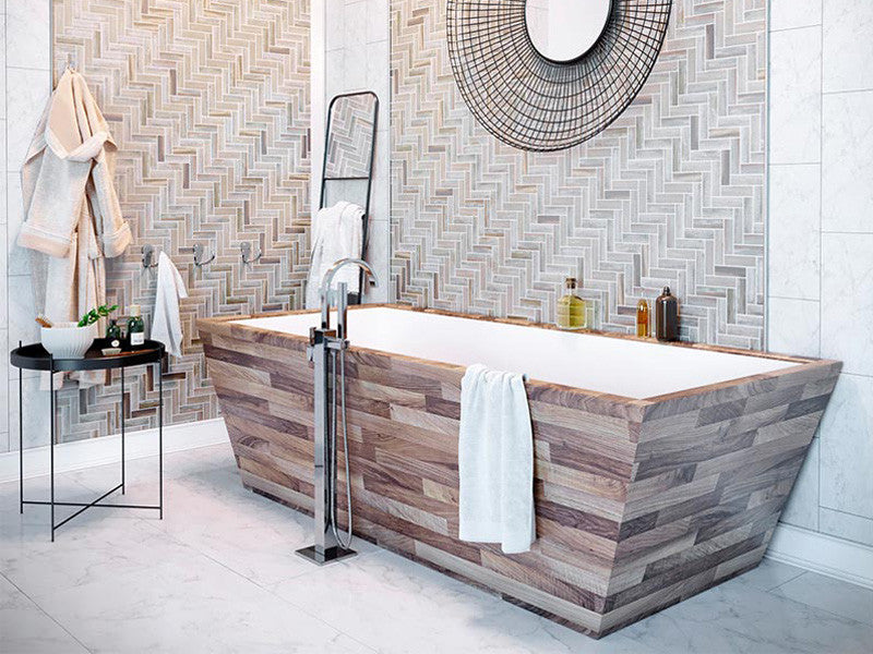 MIR Mosaics Nantucket Sankaty Herringbone NNC-12BR bathroom wall install