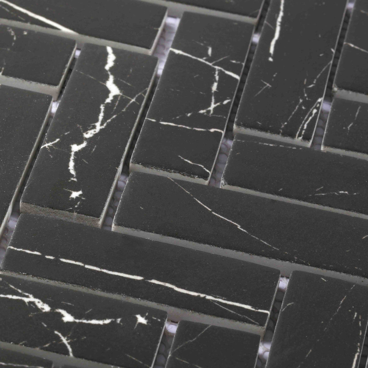 MIR  Mosaics Nantucket Miacomet Herringbone NNC-14BK Close up