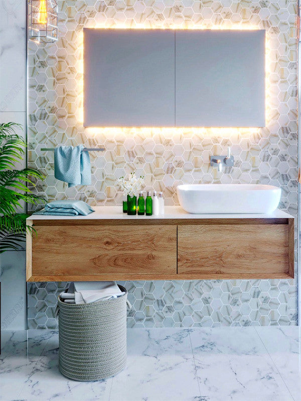 MIR Mosaics Nantucket Tuckernuck Hex NNH-02CL Bathroom sink wall install