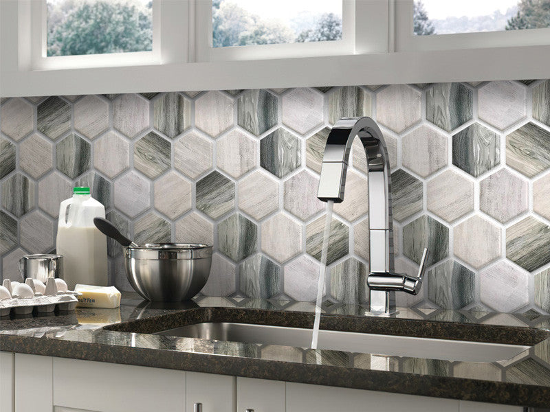 MIR Mosaics Nantucket Madaket Hex NNH-08GR kitchen backsplash install