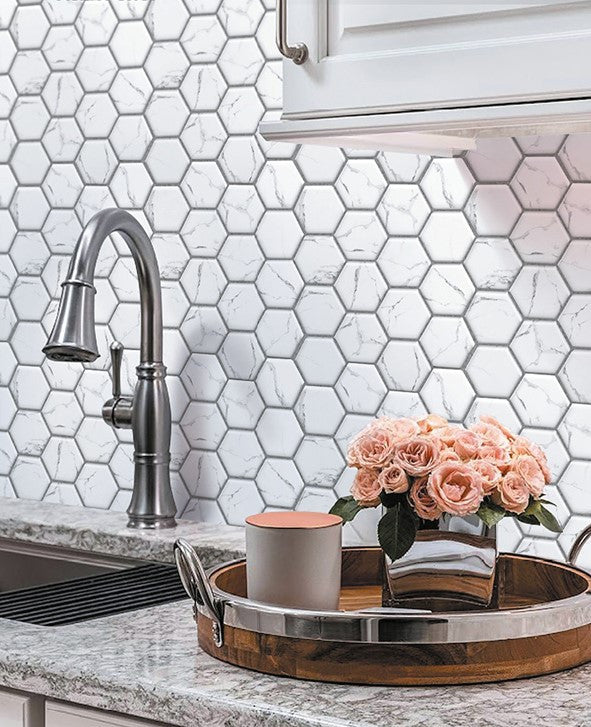 MIR Mosaics Nantucket Hummock Hex NNH-15CA kitchen backsplash install