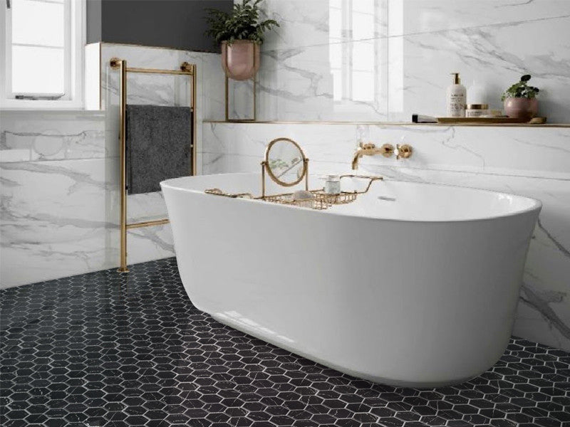 MIR Mosaics Nantucket Miacomet Hex NNH-16BK bathroom floor install