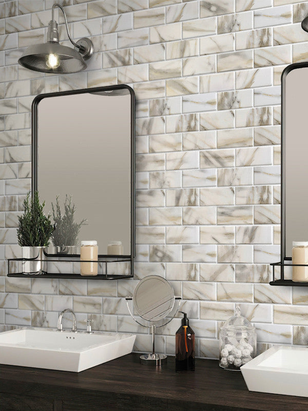 MIR Mosaics Nantucket Tuckernuck Subway Tile NNR-01CL bathroom wall install
