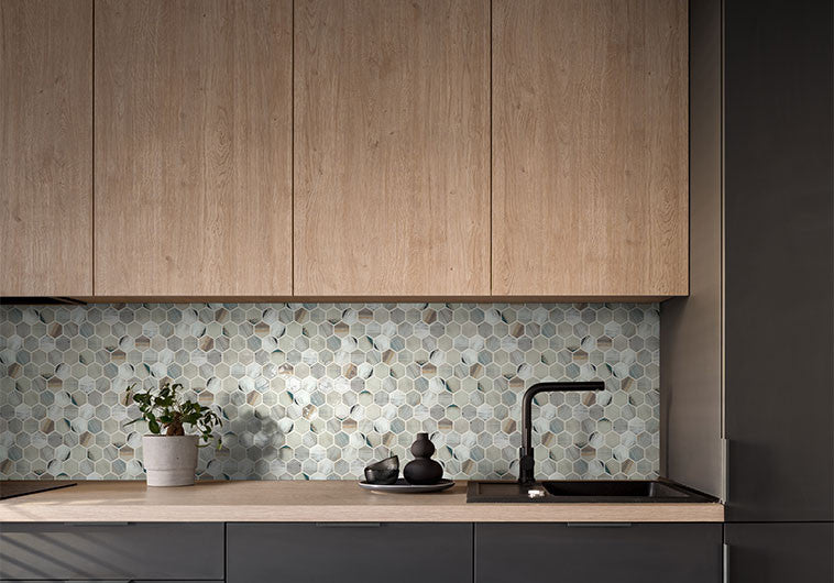 New Belfont Recycled Glass Tile Mosaic NBT-5433 Merida Allure Room Scene