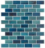 Onix Mosaico 1 x 2 brick Recycled Glass Tile Mosaic Forest Blue HP12BFB/5933
