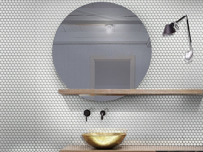 Mir Mosaic Tile Mirage White Penny Round Mosaic PN-066 bathroom sink wall tile idea