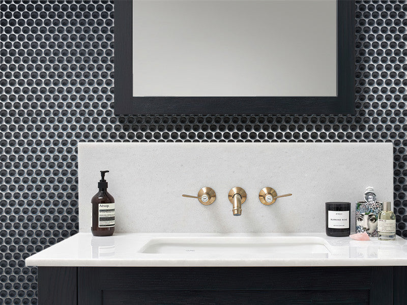 Mir Mosaic Tile Shadow Penny Round Mosaic PN-091 half bath wall accent