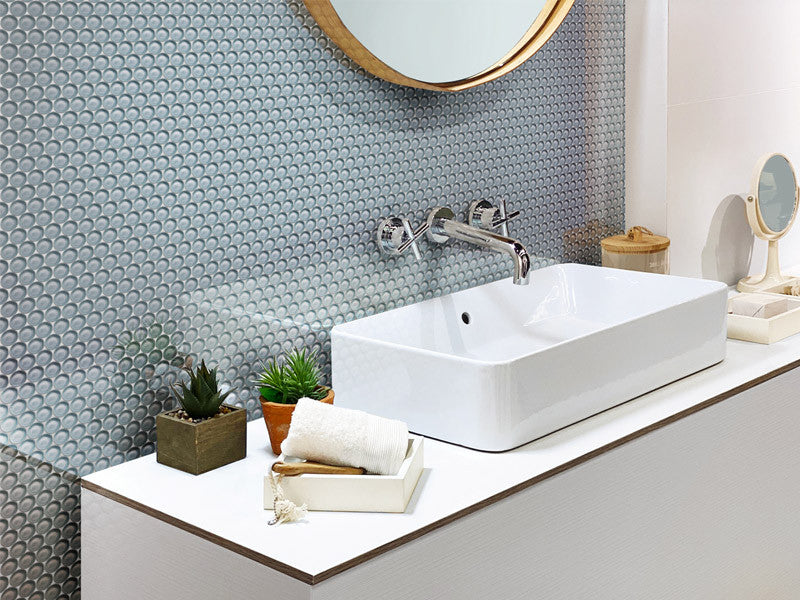 Mir Mosaic Tile Gray Cloud penny round mosaic PN-092 bathroom sink tile