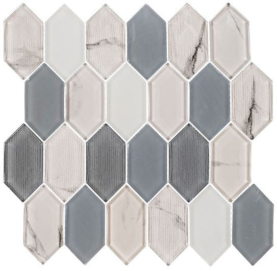 Pascal Adobe Collection Elongated hexagon glass mosaic PAB7103 Carabella Grey