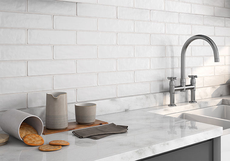 Provence County 3 x 11 Undulated, Matte Ceramic Subway Tile PVC5221 Marseille Morning kitchen backsplash