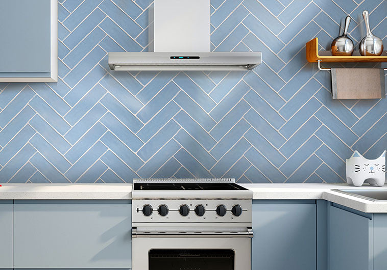 Provence County 3 x 11 Undulated, Matte Ceramic Subway Tile PVC5224 Mont Ventoux herringbone kitchen backsplash