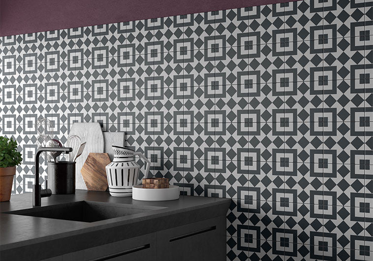 Retro Nueve 9213 Checkers Block kitchen backsplash pattern tiles