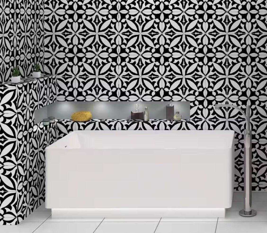 Retro Nueve 9214 Fleur Noir Pattern Tile