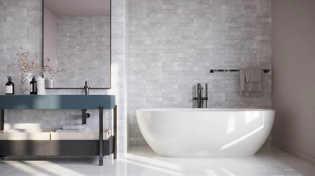 Sential 	SNT-6181 Tundro 3 x 11 Subway Tile bathroom wall tile install