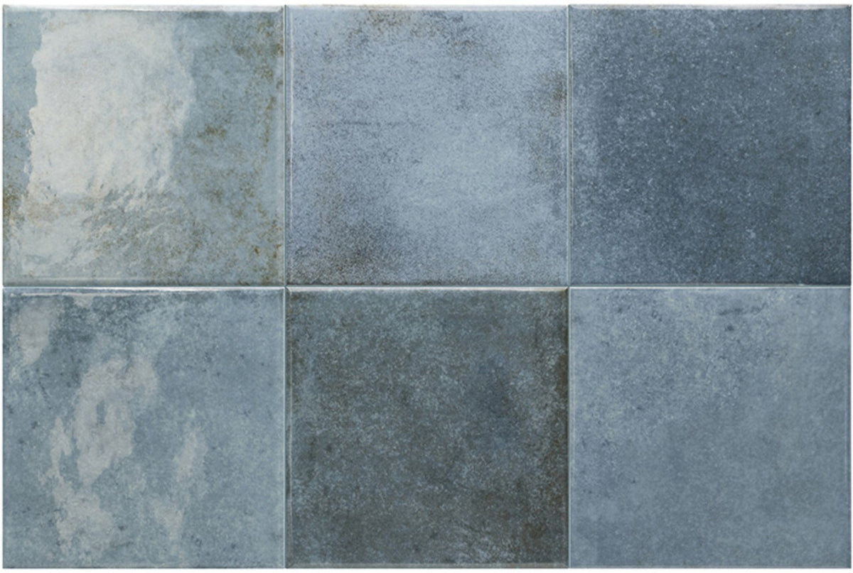 Splash Blue SPL-BLU-GL bold blue glossy 6x6 zellige-look porcelain tile showing color variation
